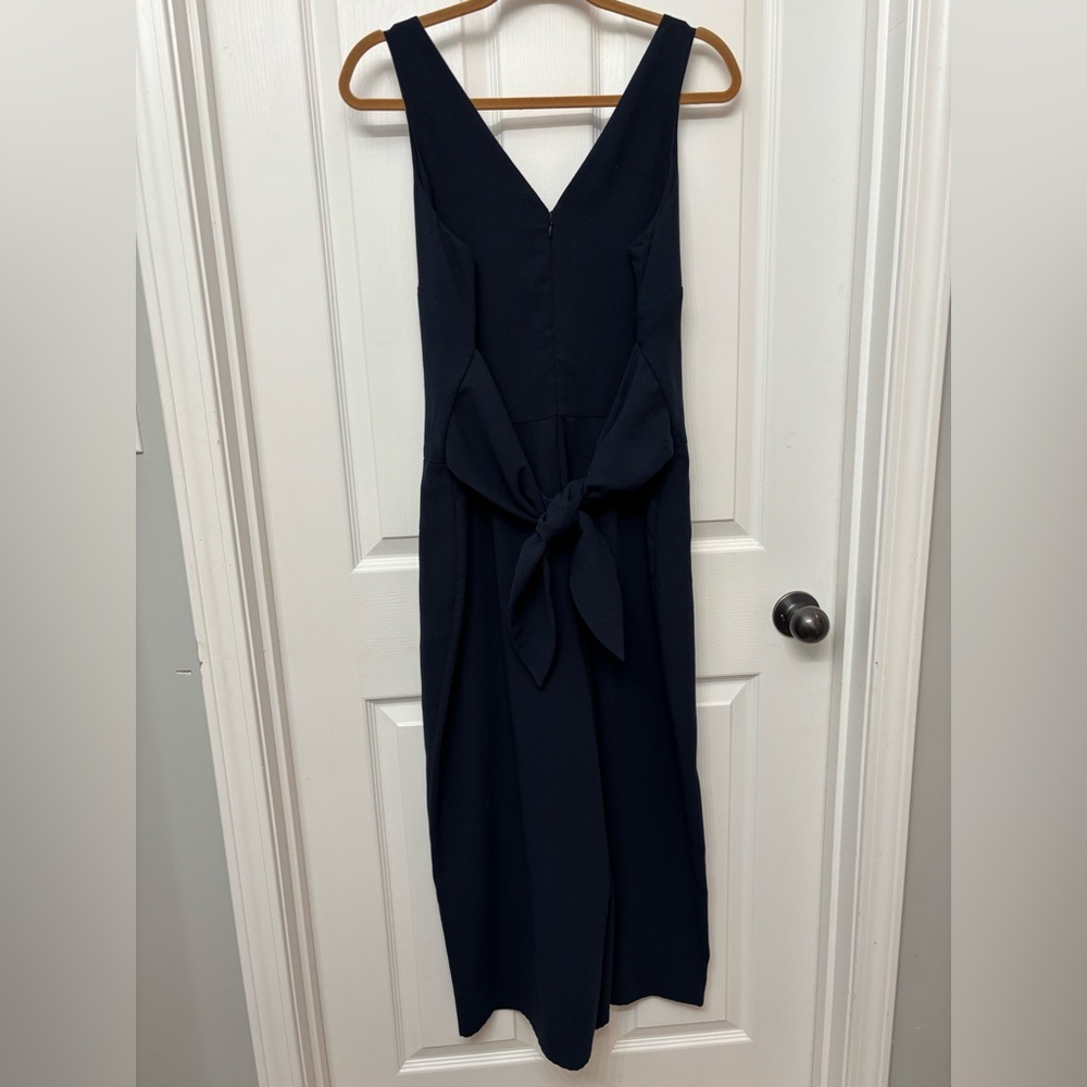 LOFT Deep Blue V-Neck Sleeveless Wide-Leg Jumpsuit - Picture 8 of 11
